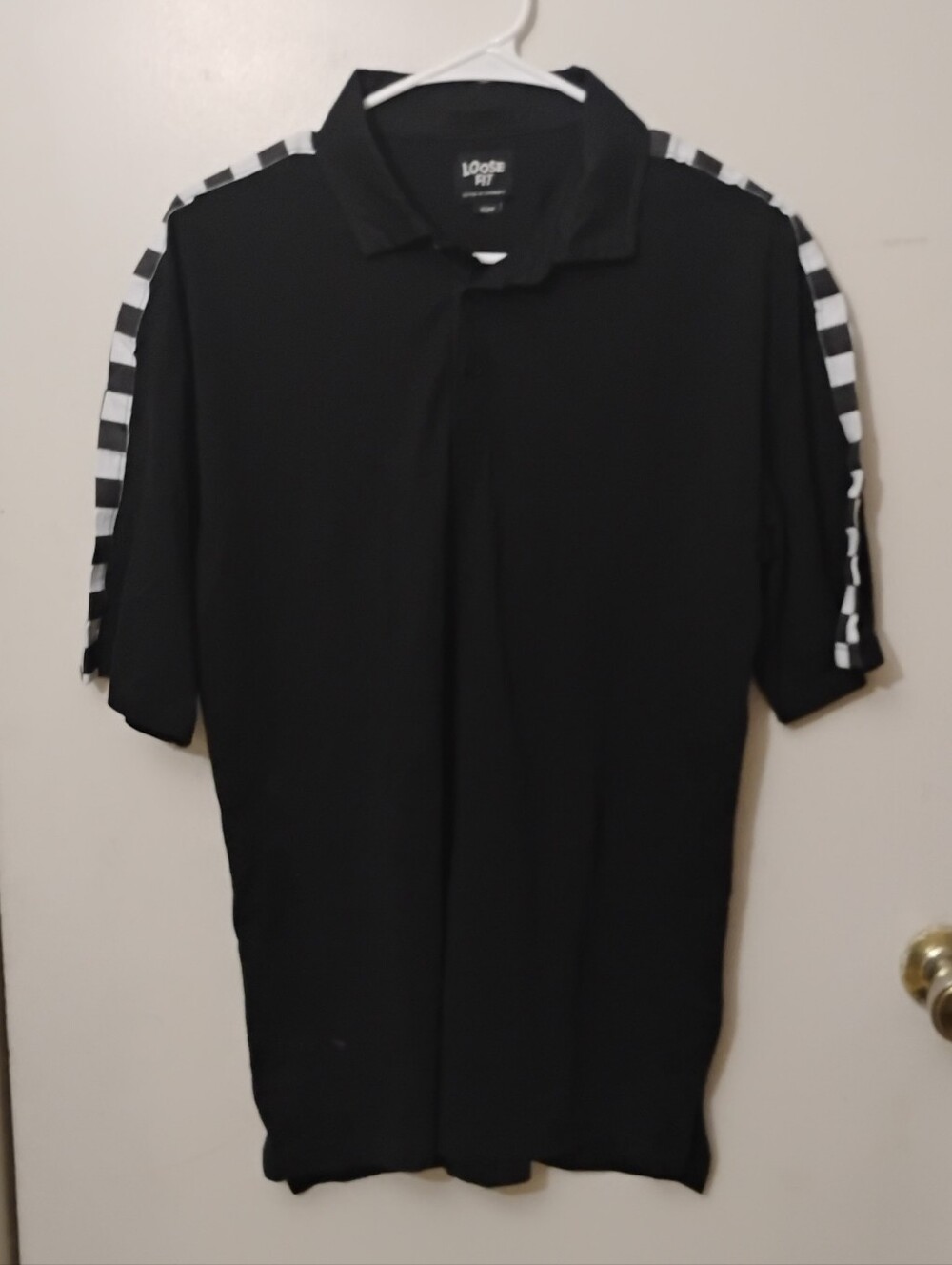 Black Men's Short-Sleeve Polo with Contrast Shoulder Stripe